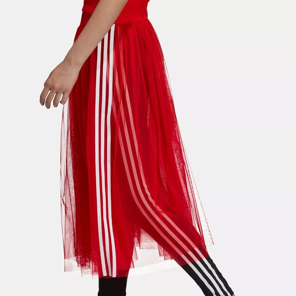 💥HOT ITEM!💥ADIDAS Edgy Chic Pleated Tulle Midi Skirt in Bright Red - Picture 7 of 14